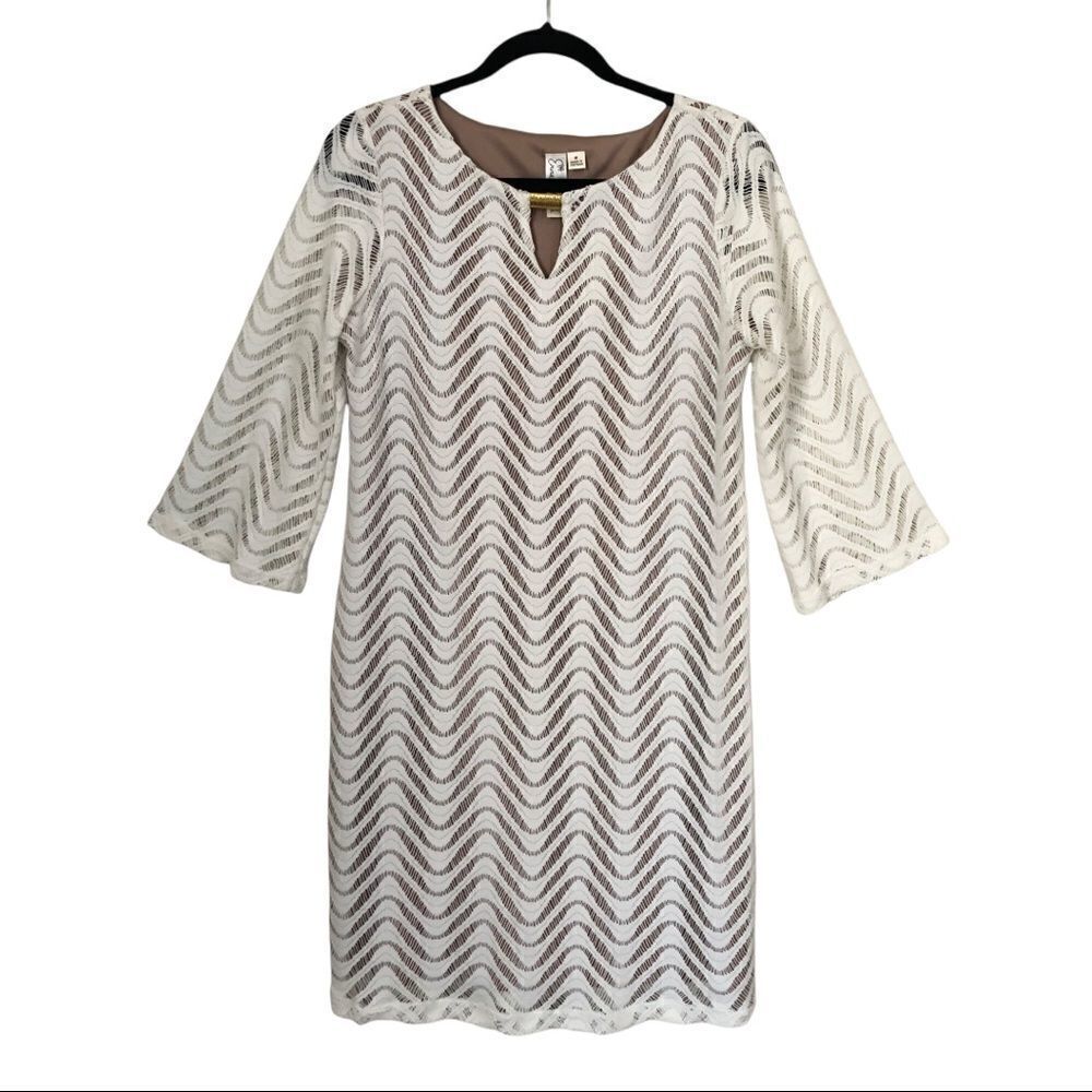 Emma & Michele Cream/Tan 3/4 Sleeve Crochet Sheath Stretch‎ Dress Size Medium